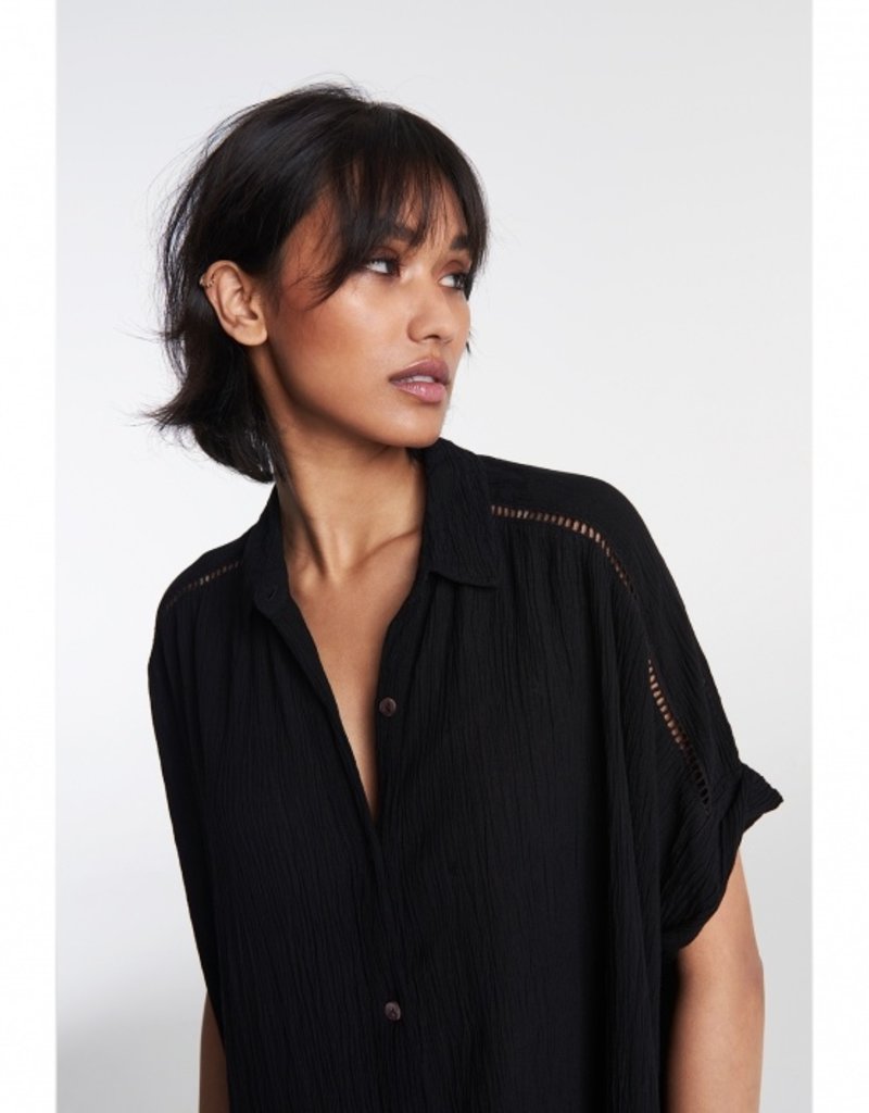 LUREX STRIPE CRINKLE TUNIC DRESS BLACK 