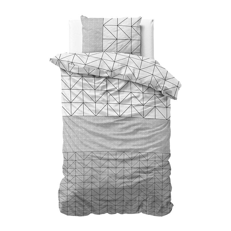 Sleeptime Elegance Geometric - Grijs - Flanel Dekbedovertrek 1-persoons (140 x 200/220 cm + 1 kussensloop) Dekbedovertrek