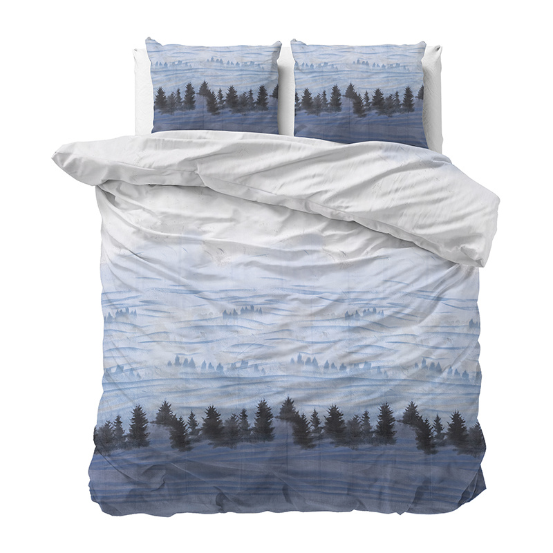Dekbedovertrek Cold Forest Dekbedovertrek - Lits-Jumeaux (240x220 cm) - Blauw & Grijs Katoen - Dessin: Natuur - Sleeptime Elegance -