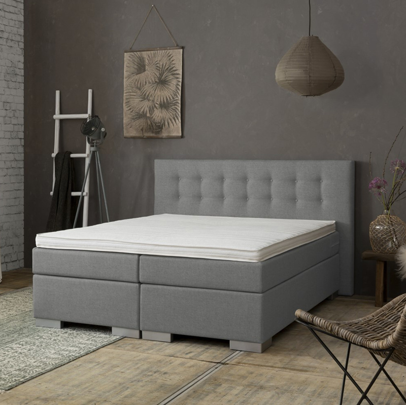 2-Persoons Boxspring Frig Lounge Grijs 140x210 cm Pocketvering Inclusief Topper Dekbed-Discounter.nl