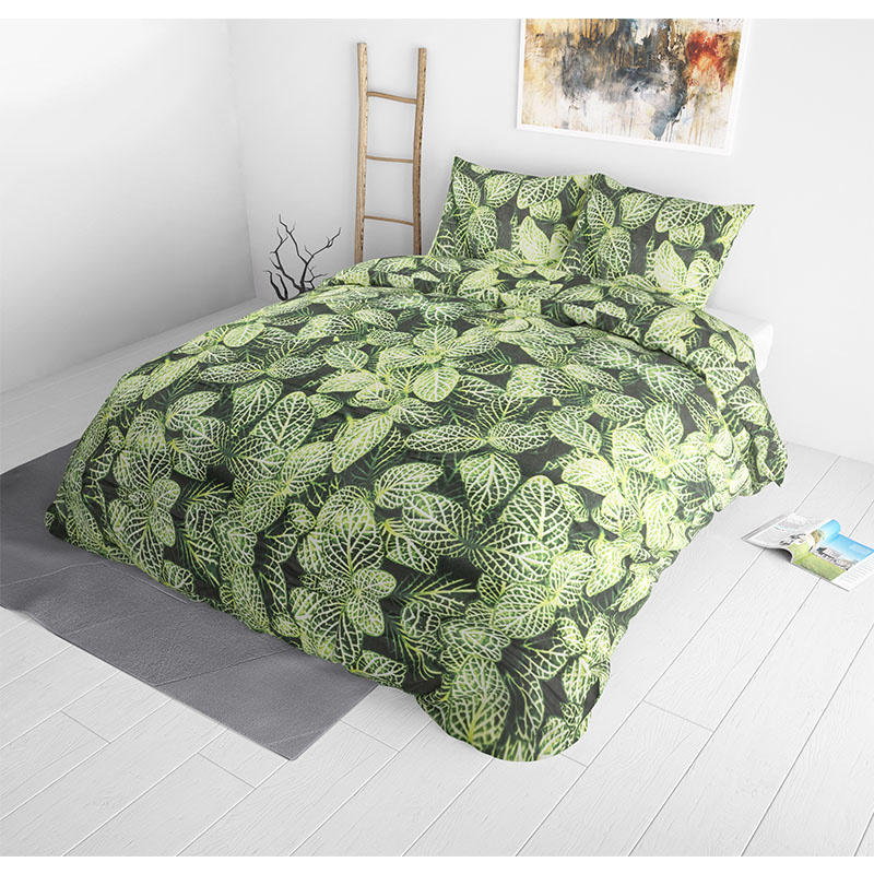 Dekbedovertrek Organic Leaves Dekbedovertrek - Lits-Jumeaux (240x220 cm) - Groen Katoen - Dessin: Natuur - Sleeptime Elegance - Dekbed-Discounter.nl