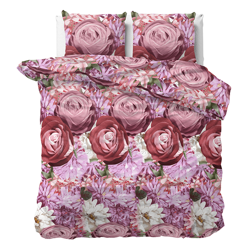 Dekbedovertrek Flower Passion Dekbedovertrek - Lits-Jumeaux (240x220 cm) - Roze Katoen - Dessin: Bloemen - Sleeptime Elegance - Dekbed-Discounter.nl