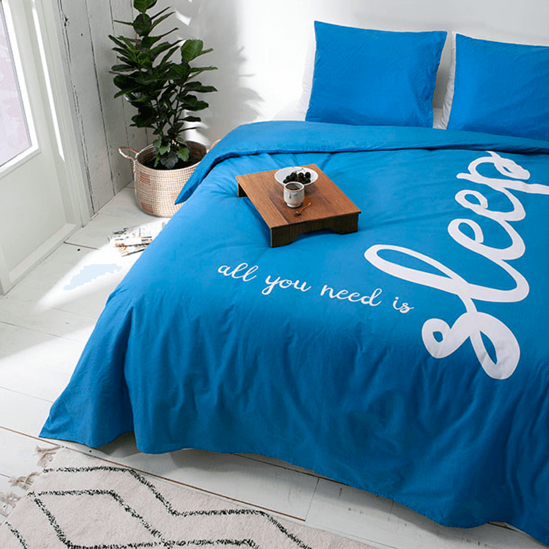 Dekbedovertrek All You Need Is Sleep - Eenpersoons (140x220 cm) - Blauw Katoen - Dessin: Tekst - Presence - Dekbed-Discounter.nl