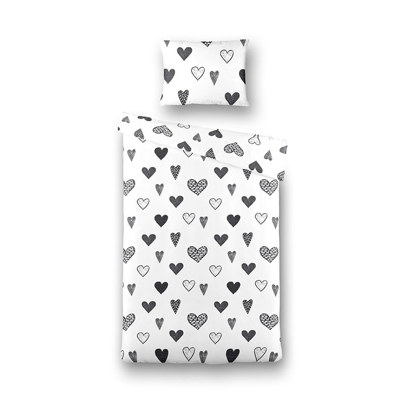 Kinderdekbedovertrek Lovely Hearts Dekbedovertrek 100x135 cm Wit Dessin: Romantisch Fresh & Co Kids 