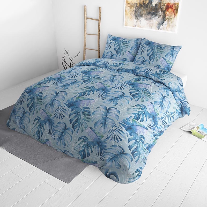Dekbedovertrek Ocean Botanical Blue Dekbedovertrek - Lits-Jumeaux (240x220 cm) - Blauw Katoen - Dessin: Patroon - Sleeptime Elegance -