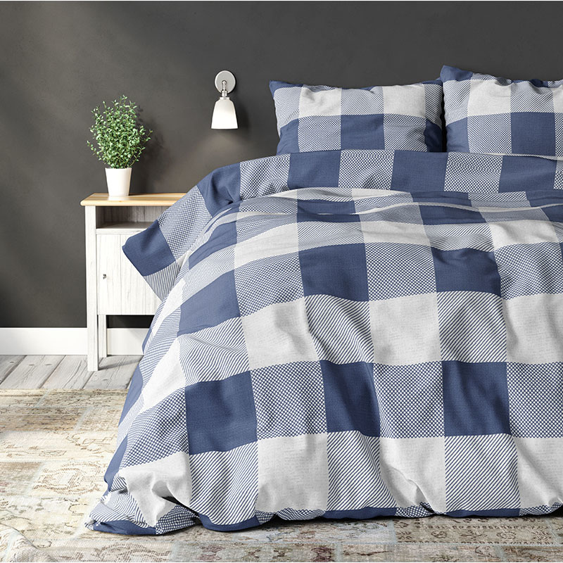 Dekbedovertrek Check on it Blue Dekbedovertrek - Lits-Jumeaux (240x220 cm) - Blauw Polyester-katoen - Dessin: Patroon - Sleeptime Elegance -