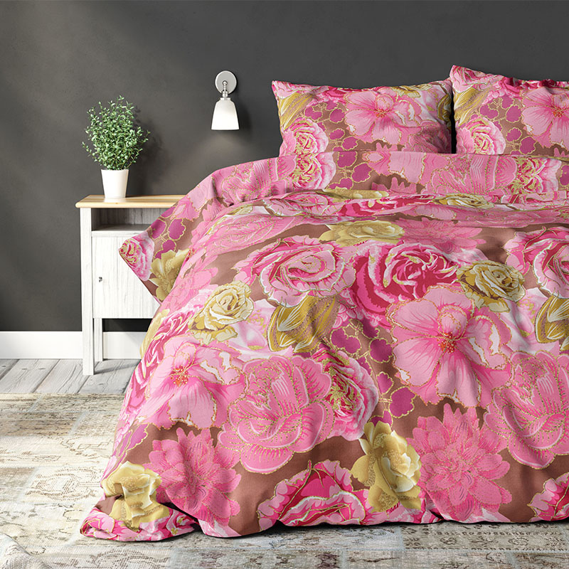 Dekbedovertrek Camille Pink Dekbedovertrek - Tweepersoons (200x200 cm) - Roze Polyester-katoen - Dessin: Patroon - Sleeptime Elegance -