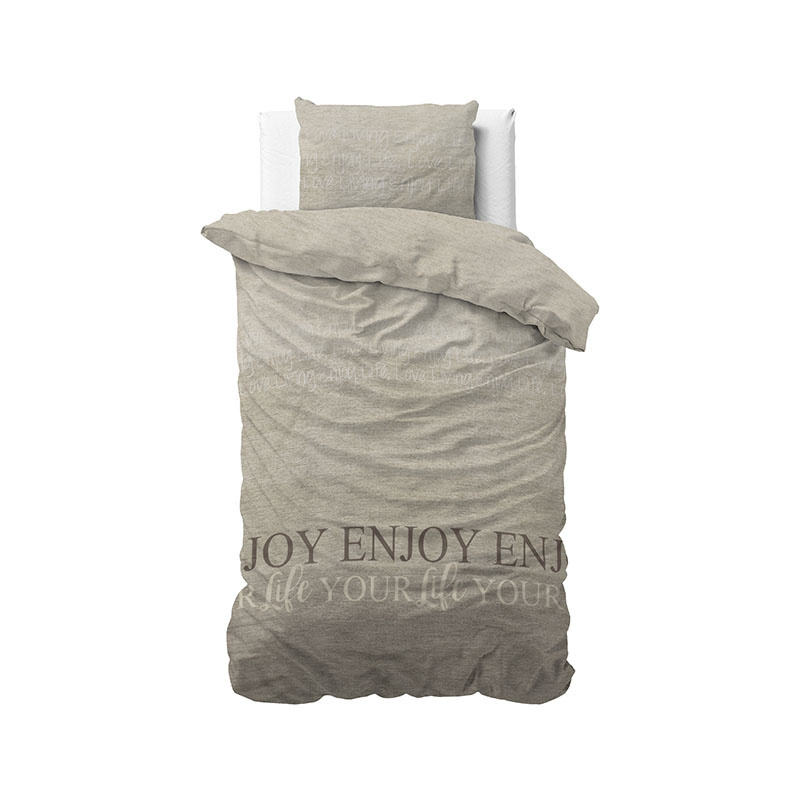 Dekbedovertrek Enjoy Life Dekbedovertrek - Eenpersoons (140x220 cm) - Taupe Polyester-katoen - Dessin: Tekst, Patroon - Sleeptime Elegance -