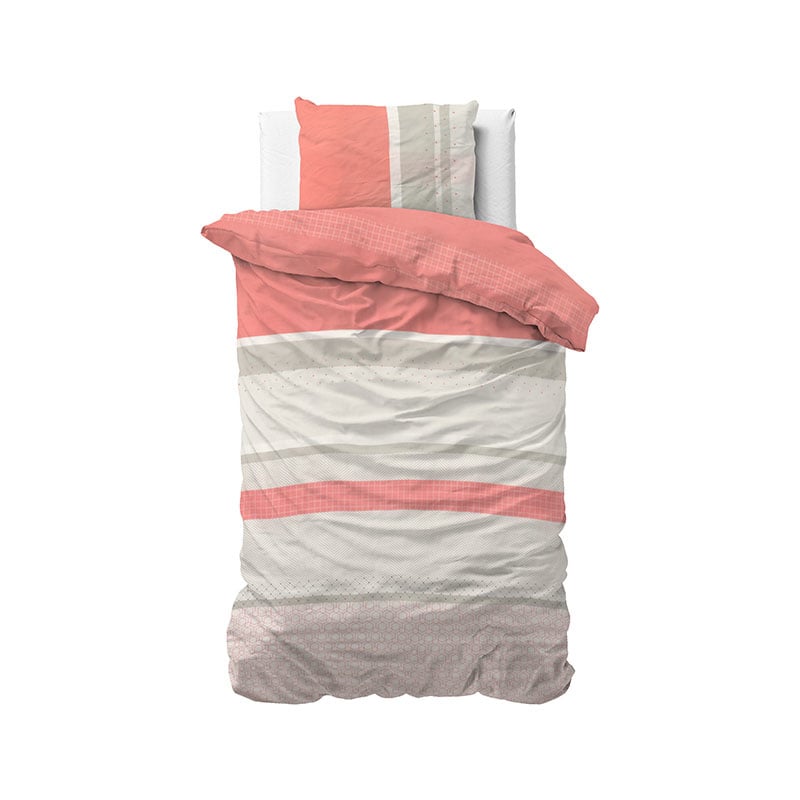 Dekbedovertrek Daphne Pink Dekbedovertrek - Eenpersoons (140x220 cm) - & Roze Katoen - Dessin: Strepen, Patroon - Sleeptime Elegance -