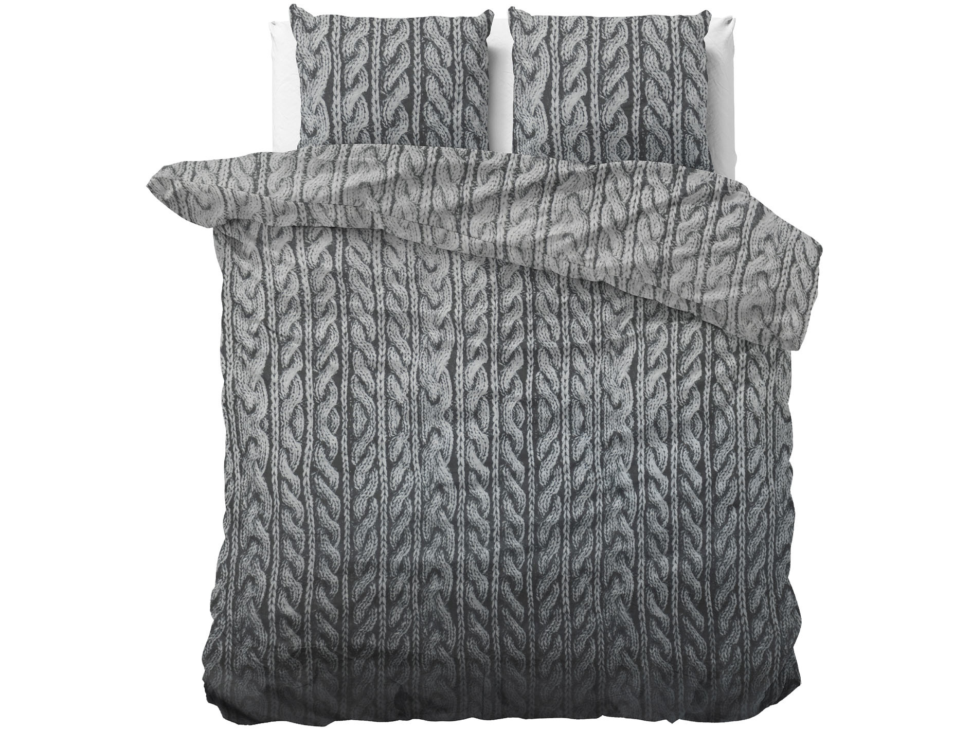 Dekbedovertrek Fully Knitted Lits-Jumeaux (240x220 cm) Grijs & Antraciet Katoen Dessin: Patroon Slee
