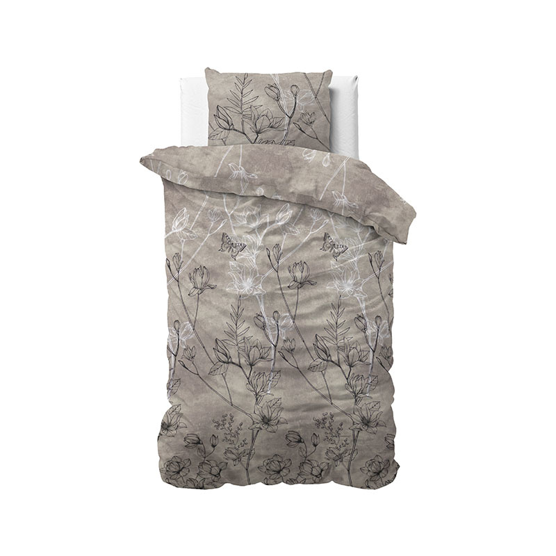 Dekbedovertrek Cora Eenpersoons (140x220 cm) Taupe Polycotton Dessin: Sleeptime Elegance Dekbed-Disc