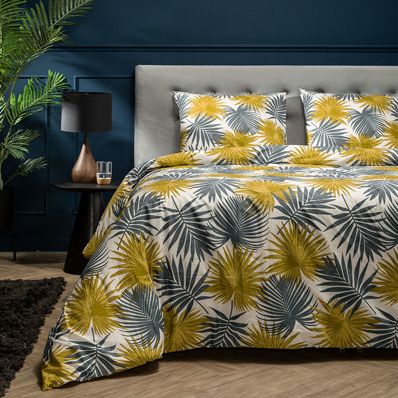 Dekbedovertrek Pretty Palm - Eenpersoons (140x220 cm) - Okergeel Katoen - Dessin: Patroon - Presence - Dekbed-Discounter.nl