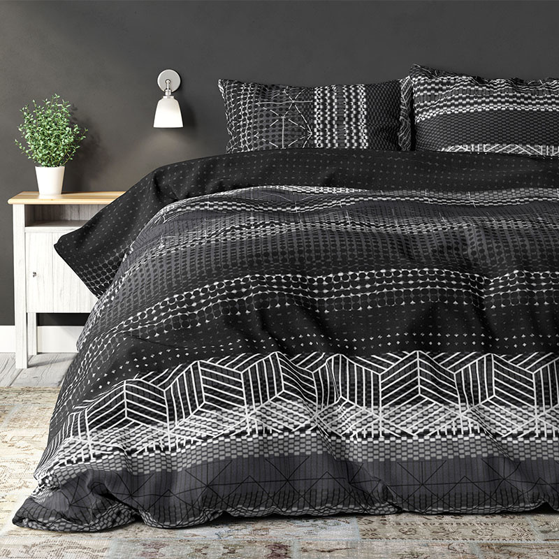 Dekbedovertrek Quentin Dekbedovertrek - Tweepersoons (200x200 cm) - Zwart Polyester-katoen - Dessin: Strepen, Patroon - Sleeptime Elegance -