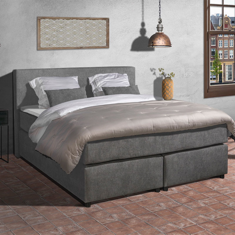 2-Persoons Boxspring New York Antraciet 140x200 cm Pocketvering Inclusief Topper Dekbed-Discounter.n