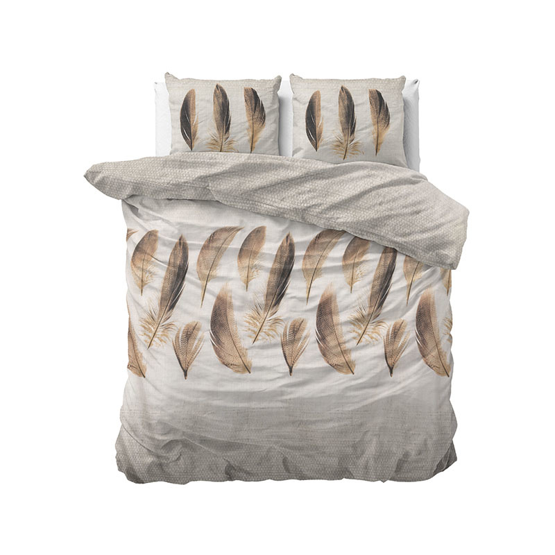 Dekbedovertrek Feathers Vintage Taupe Dekbedovertrek - Eenpersoons (140x220 cm) - Taupe Polycotton - Dessin: - Sleeptime Elegance -