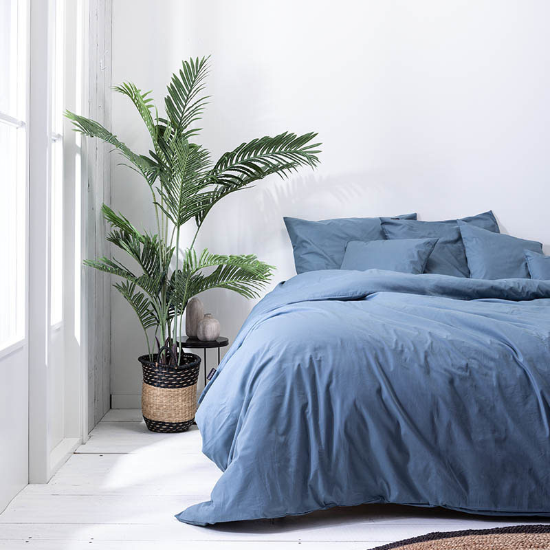 Dekbedovertrek Plain Percale Lits-Jumeaux (240x220 cm) Blauw Percale katoen Dessin: Effen Presence D