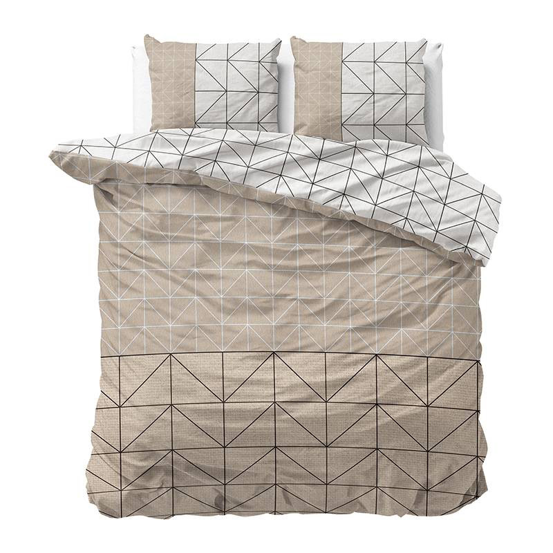 Sleeptime Elegance Geometric - Taupe - Flanel Dekbedovertrek Lits-jumeaux (240 x 200/220 cm + 2 kussenslopen) Dekbedovertrek