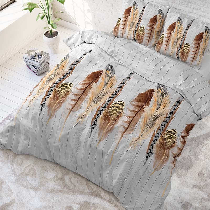Dekbedovertrek Delight Feathers - Eenpersoons (140x220 cm) - Wit Polyester-katoen - Dessin: Patroon - Sleeptime Elegance - Dekbed-Discounter.nl