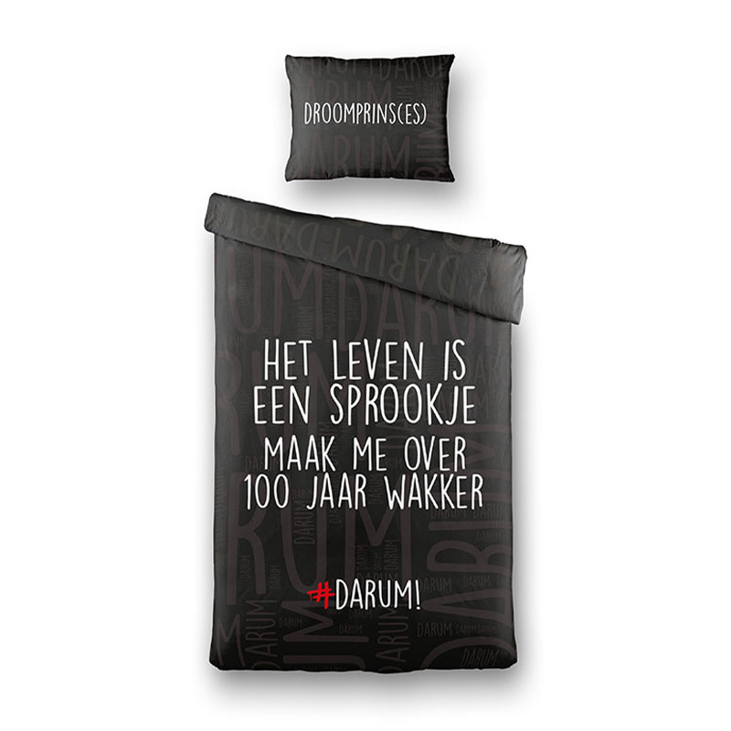 Dekbedovertrek #DARUM! Sprookje Dekbedovertrek - Eenpersoons (140x200 cm) - Zwart Microvezel - Dessin: Tekst - #DARUM! - Dekbed-Discounter.nl