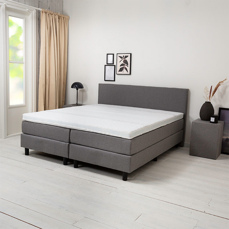 2-Persoons Boxspring - Gimli - Grijs 180x200 cm - Pocketvering - Inclusief Topper - Dekbed-Discounter.nl