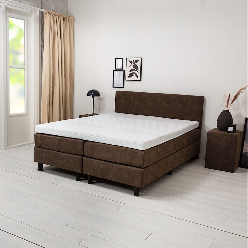 2-Persoons Boxspring - Gimli - Taupe 180x200 cm - Pocketvering - Inclusief Topper - Dekbed-Discounter.nl