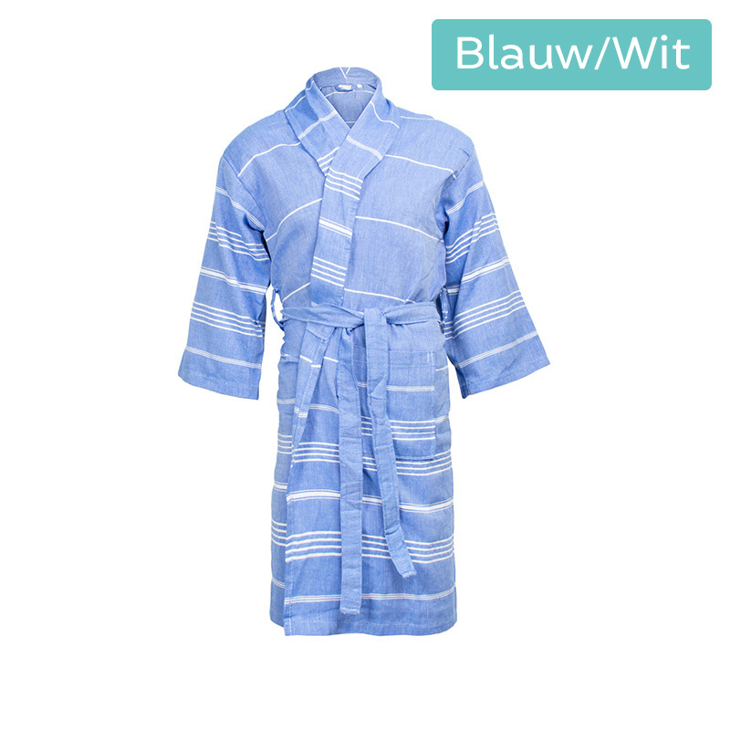 The One Towelling Hamam Badjas Kleur: Blauw/Wit, L/XL