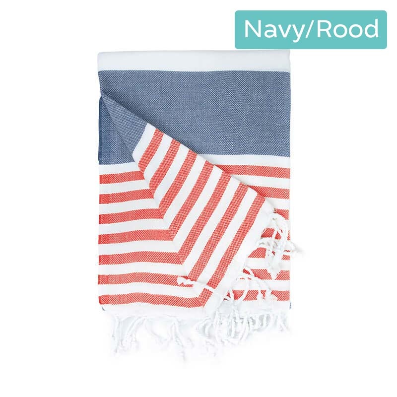 The One Towelling Hamamdoek Marine - 100 x 180 cm Kleur: Navy/Rood