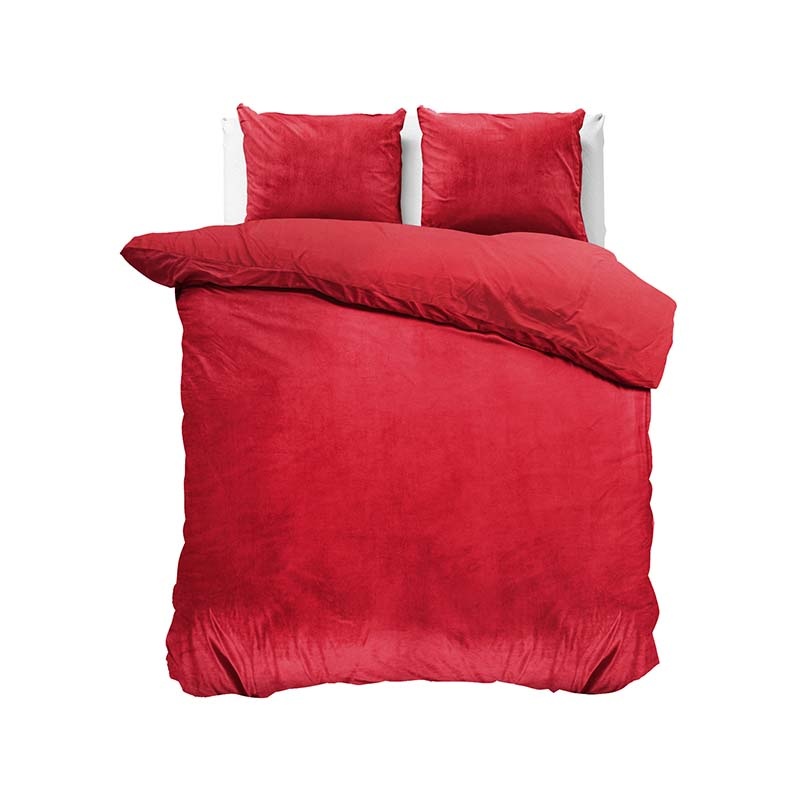 Sleeptime Velvet Uni - Rood - Dekbedovertrek Lits-jumeaux (240 x 220 cm + 2 kussenslopen) Dekbedovertrek