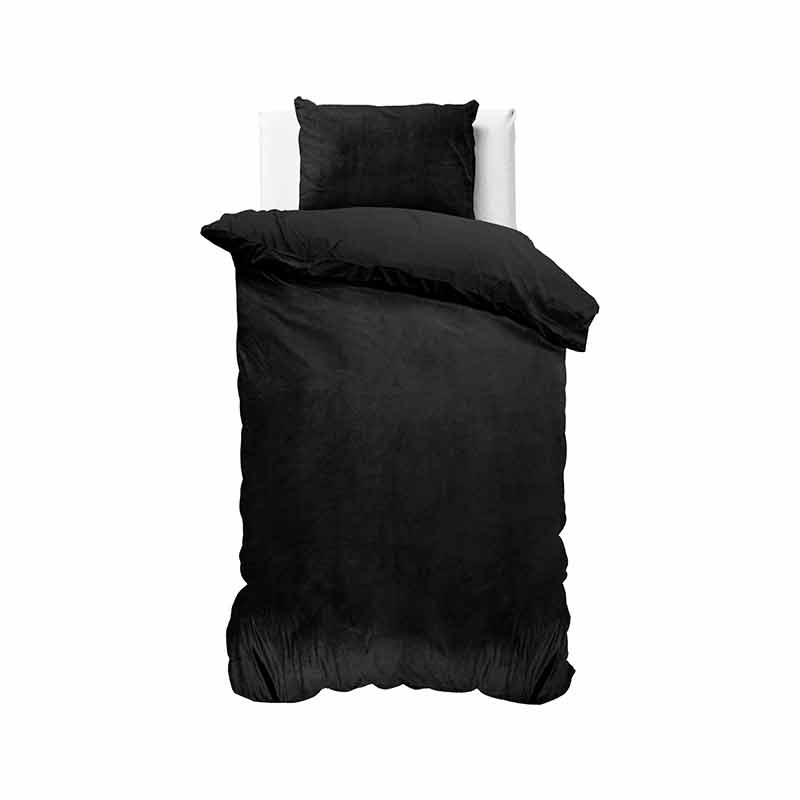 Sleeptime Velvet Uni - Zwart - Dekbedovertrek 1-persoons (140 x 220 cm + 1 kussensloop) Dekbedovertr