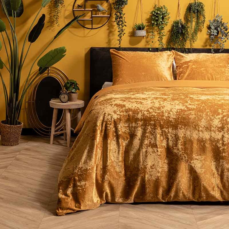 Dekbedovertrek Crushed Velvet Golden Spice Dekbedovertrek Lits-Jumeaux (240x220 cm) Goud Microvezel 