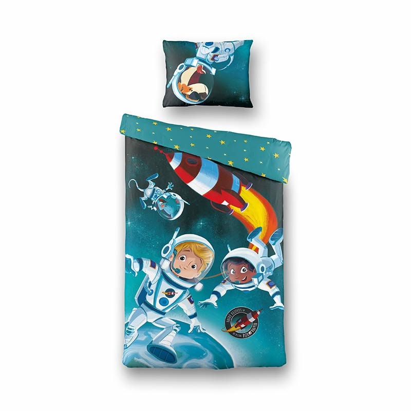 De Kleine Astronauten Dekbedovertrek Hello Earth! - 140x200 - 100% Katoen - Multicolor