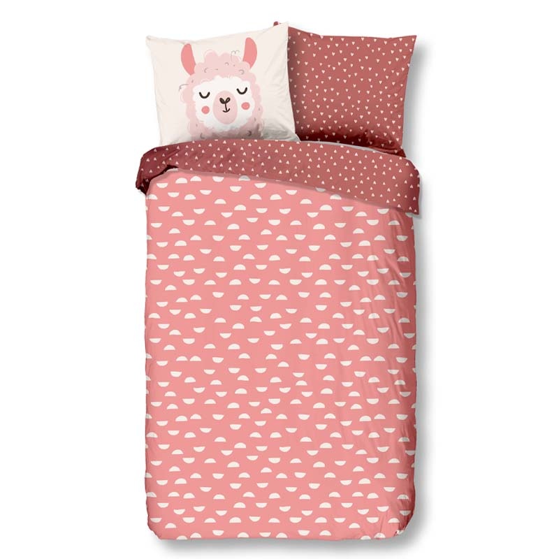 Kinderdekbedovertrek Lama Roze 200x140 cm Roze Dessin: Dieren, Stippen Good Morning Dekbed-Discounte