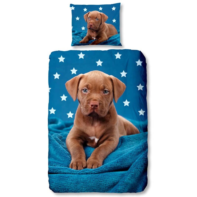 Kinderdekbedovertrek Pup Dekbedovertrek 200x140 cm Blauw Dessin: Dieren Good Morning Dekbed-Discount