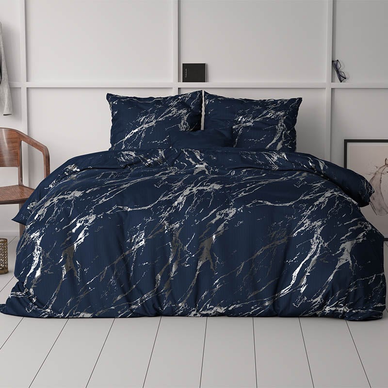 Dekbedovertrek Glamour Marble - Lits-Jumeaux (240x220 cm) - Blauw Microvezel - Dessin: Patroon, Luxe - Sleeptime - Dekbed-Discounter.nl