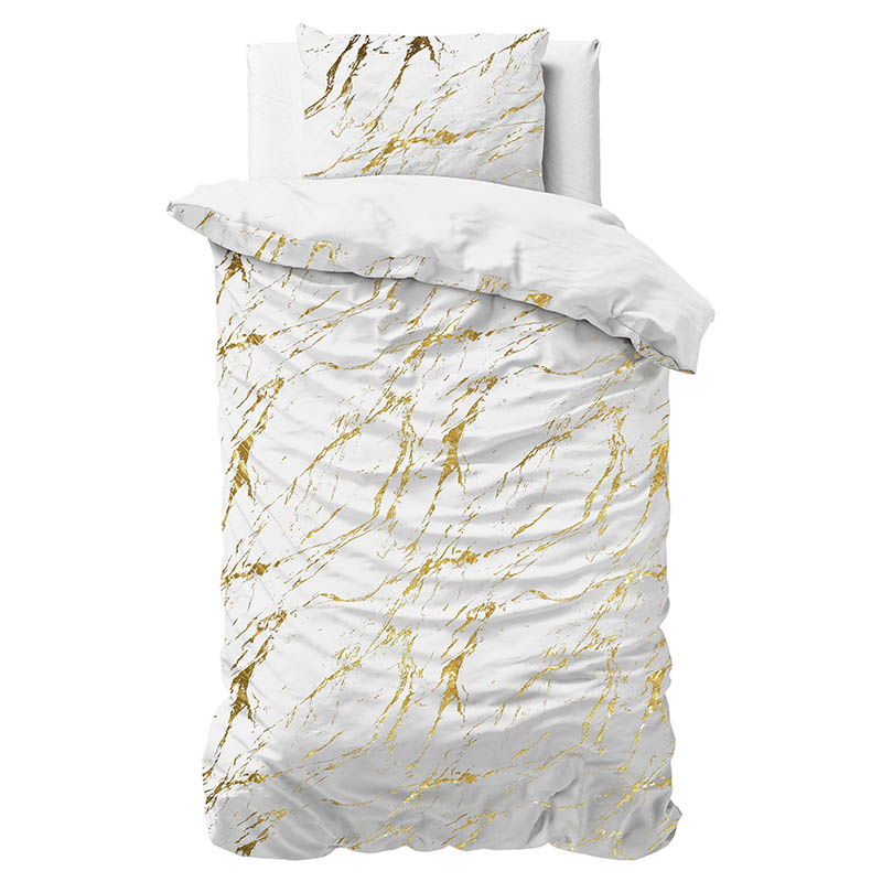 Dekbedovertrek Glamour Marble - Eenpersoons (140x200 cm) - Wit Microvezel - Dessin: Patroon, Luxe - Sleeptime - Dekbed-Discounter.nl
