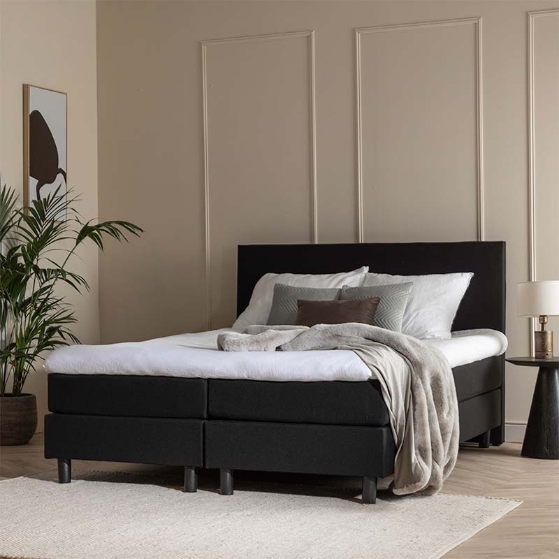 2-Persoons Boxspring Julia Comfort Zwart Zwart 140x200 cm Pocketvering Inclusief Topper Dekbed-Disco