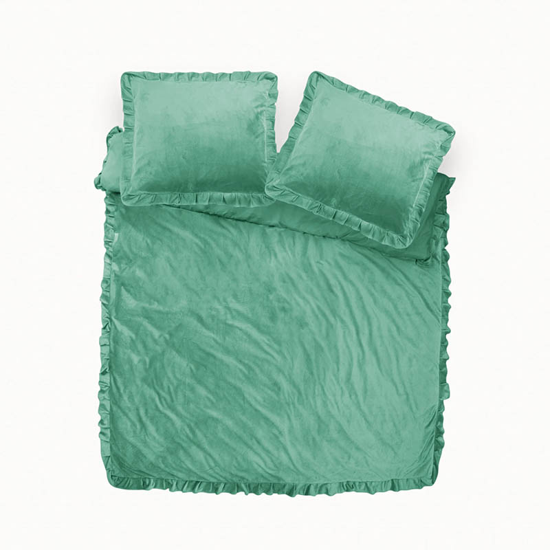 Y-NOT - Dekbedovertrek - Velvet Ruffles Granite Green - 1 Persoons - Groen