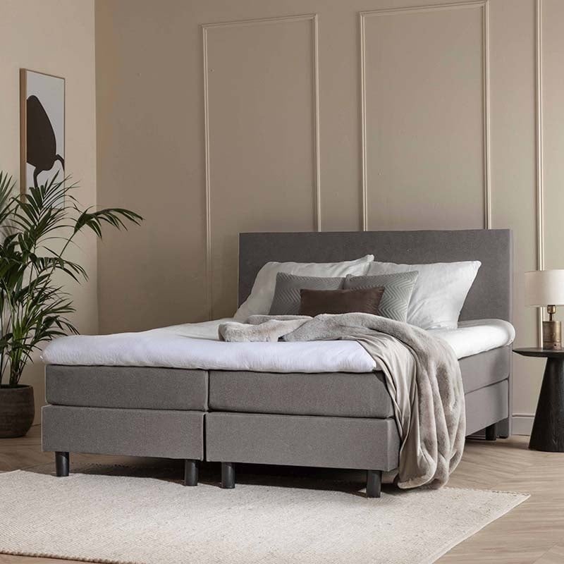 1-Persoons Boxspring Julia Comfort Grijs 90x220 cm Pocketvering Inclusief Topper Dekbed-Discounter.n