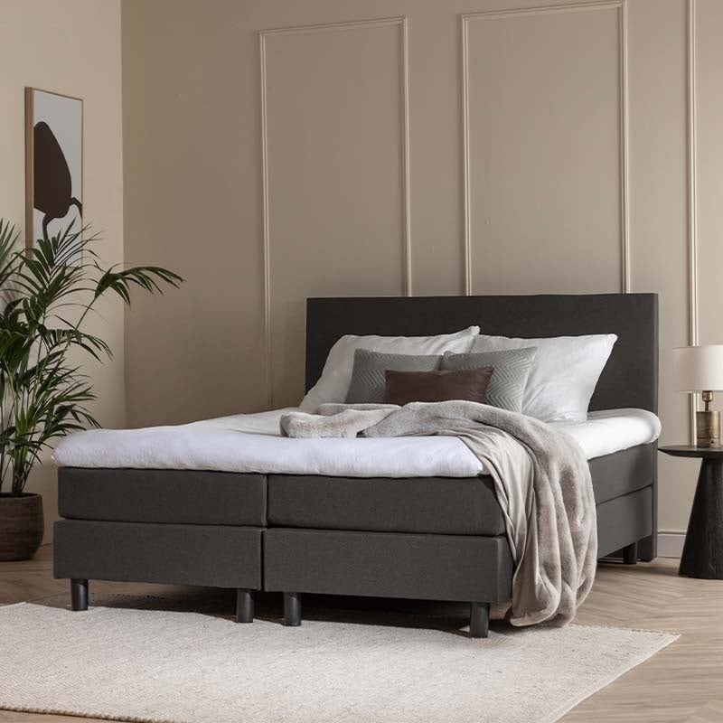 2-Persoons Boxspring Julia Comfort Antraciet 140x200 cm Pocketvering Inclusief Topper Dekbed-Discoun