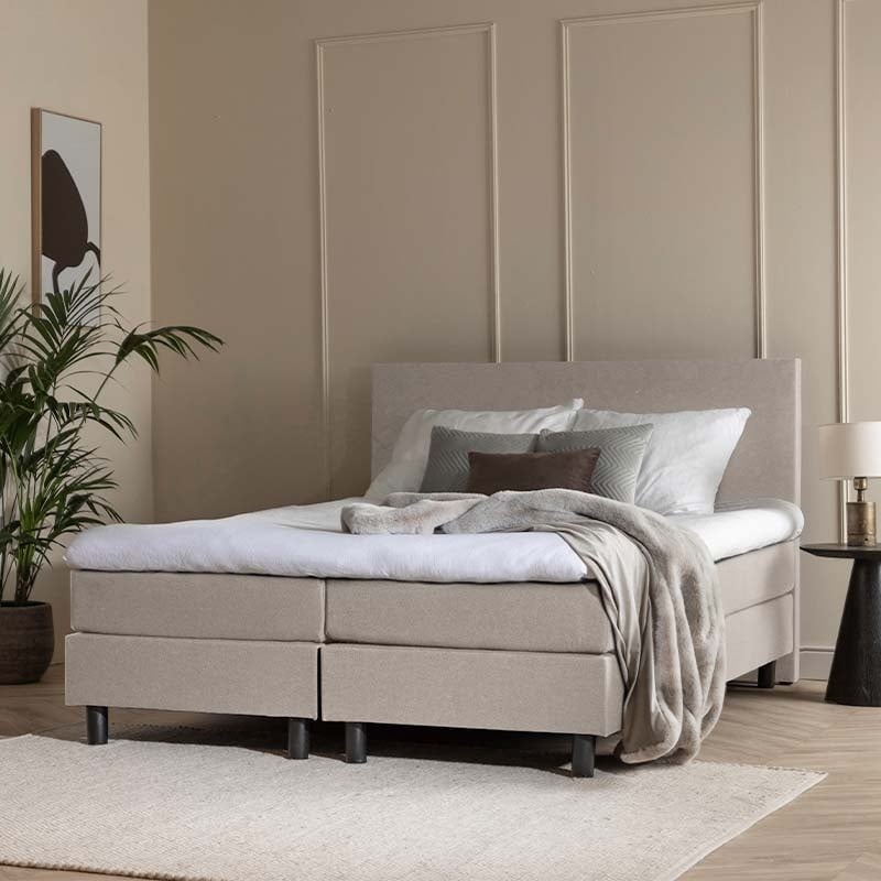 1-Persoons Boxspring Julia Comfort Beige 90x220 cm Pocketvering Inclusief Topper Dekbed-Discounter.n