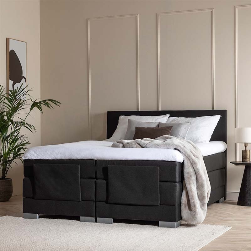 Elektrisch Verstelbare 1-Persoons Boxspring Julia Zwart 90x210 cm Pocketvering Inclusief Topper Dekb