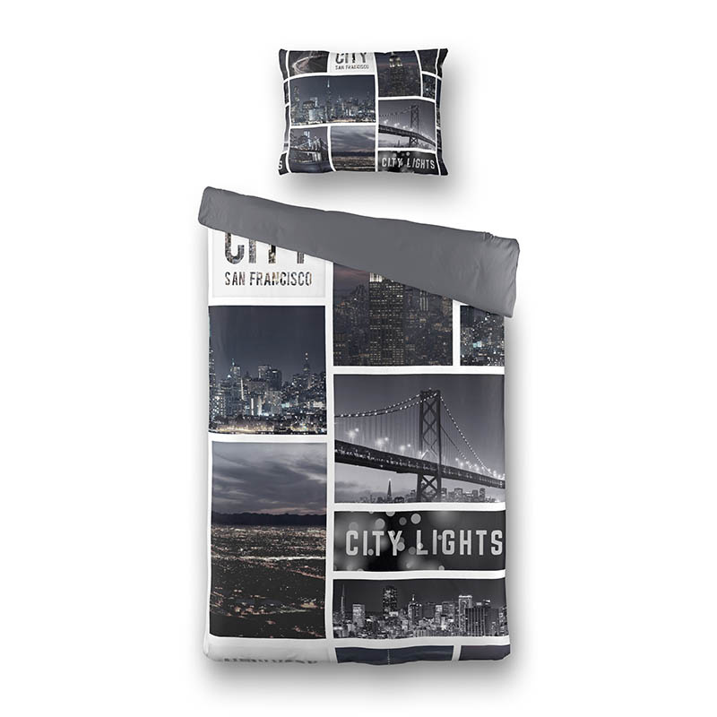 Dekbedovertrek City Lights Dekbedovertrek Eenpersoons (140x200 cm) Meerkleurig Katoen Dessin: Landsc
