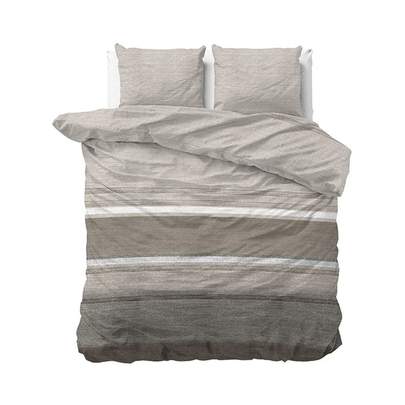 Flanellen Dekbedovertrek Stone Stripe - Lits-Jumeaux (240x220 cm) - Taupe - Dessin: Effen - Sleeptime Elegance - Dekbed-Discounter.nl