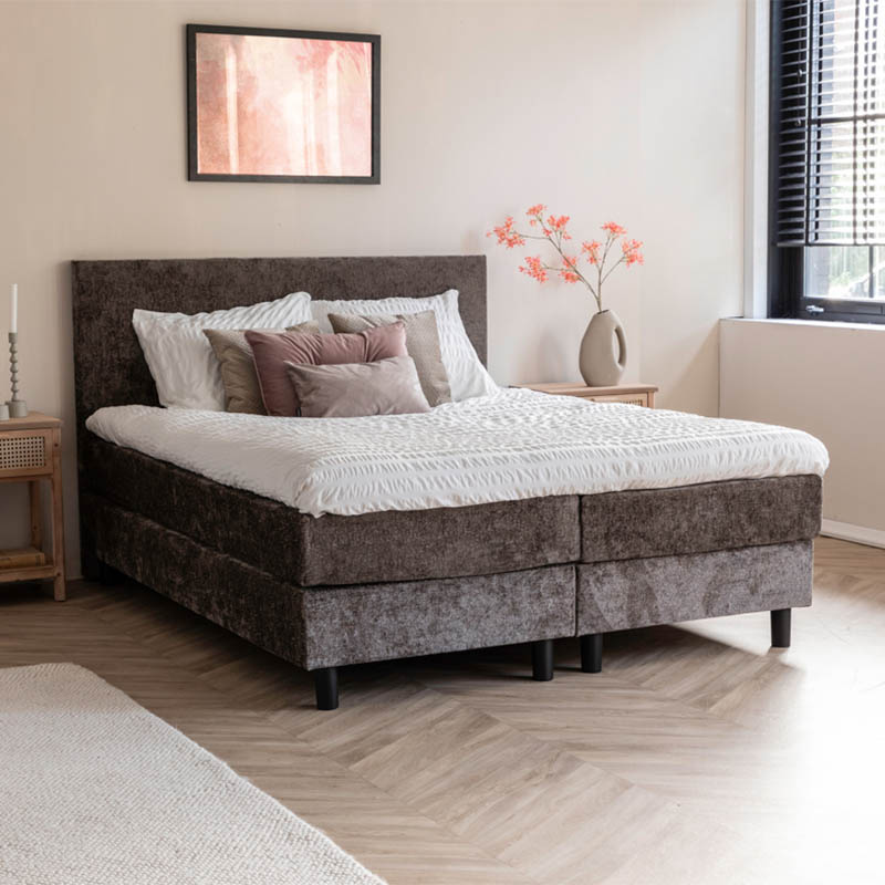 2-Persoons Boxspring Julia - Animal Fur - Taupe 180x200 cm - Pocketvering - Inclusief Topper - Dekbed-Discounter.nl