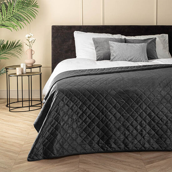 Bedsprei Velvet Ruit - Antraciet