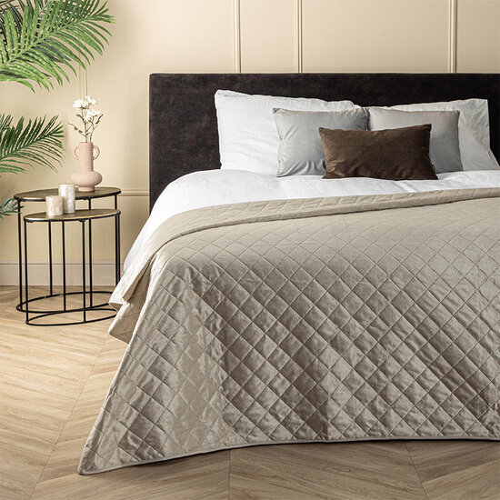 Bedsprei Velvet Ruit - Beige