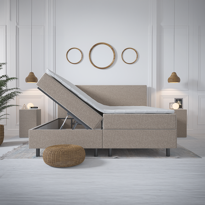 2-Persoons Boxspring Met Opbergruimte Hotel Beige Grijs & Beige 140x200 cm Pocketvering Inclusief To