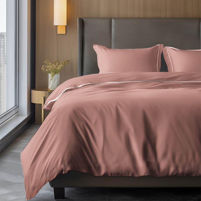 Dekbedovertrek Hotel Piping Lits-Jumeaux (240x220 cm) Roze Microvezel Dessin: Effen Luna Bedding Dek