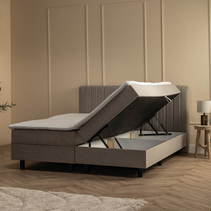 1-Persoons Boxspring Met Opbergruimte Beam Beige 90x210 cm Pocketvering Inclusief Topper Dekbed-Disc