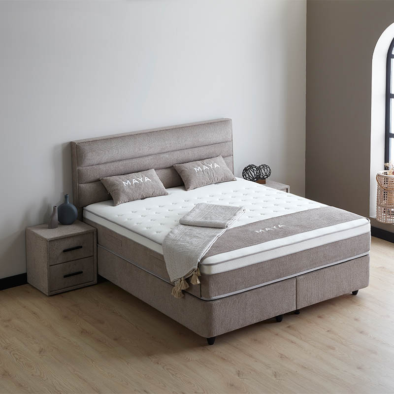 2-Persoons Boxspring Met Opbergruimte Maya Taupe 140x200 cm Pocketvering Inclusief Topper Dekbed-Dis